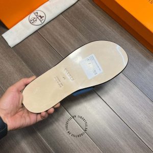 Dép Hermes nam quai ngang đen phối xanh rep 1:1 chính hãng - Hình ảnh 9