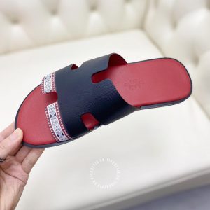 Dép Hermes nam hồng quai đen hoạ tiết phối màu hàng hiệu - Ảnh 8