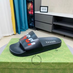 Dép Gucci quai ngang màu đen hoạ tiết trắng đỏ hàng hiệu cao cấp - Ảnh 3