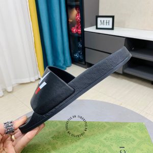 Dép Gucci quai ngang màu đen hoạ tiết trắng đỏ hàng hiệu cao cấp - Ảnh 6