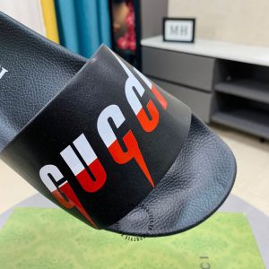 Dép Gucci quai ngang màu đen hoạ tiết trắng đỏ hàng hiệu cao cấp - Ảnh 5