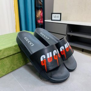 Dép Gucci quai ngang màu đen hoạ tiết trắng đỏ hàng hiệu cao cấp - Ảnh 2