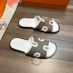Dép nam Hermes quai ngang trắng chỉ nổi cao cấp Luxury - Ảnh 2