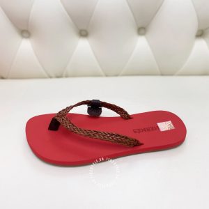 Dép Hermes màu đỏ quai nâu Unisex hàng hiệu cao cấp - Ảnh 8