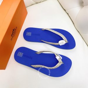 Dép Hermes xỏ ngón nữ màu xanh quai trắng cao cấp - Ảnh 3