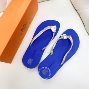 Dép Hermes xỏ ngón nữ màu xanh quai trắng cao cấp - Ảnh 5