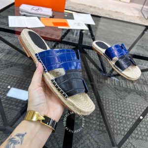 Dép cói Hermes nam quai phối màu hàng hiệu cao cấp luxury - Ảnh 5