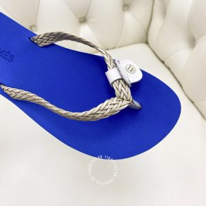 Dép Hermes xỏ ngón nữ màu xanh quai trắng cao cấp - Ảnh 7