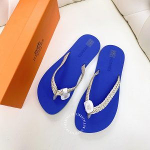 Dép Hermes xỏ ngón nữ màu xanh quai trắng cao cấp - Ảnh 2