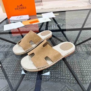 Dép Hermes nam chất liệu da lộn và cói màu nâu cao cấp Luxury - Ảnh 2