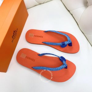 Dép tông Hermes nữ màu cam quai xanh Replica 1:1 - Ảnh 4
