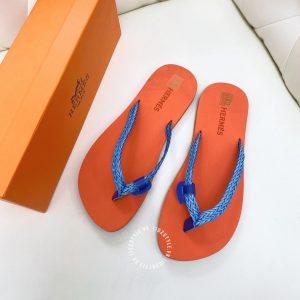 Dép tông Hermes nữ màu cam quai xanh Replica 1:1 - Ảnh 3