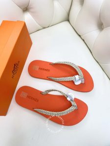 Dép Hermes nữ màu cam quai trắng Rep 1:1 chính hãng - Ảnh 4