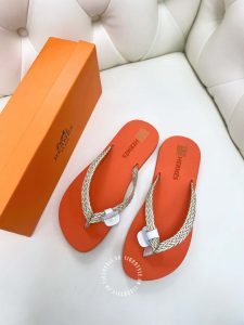Dép Hermes nữ màu cam quai trắng Rep 1:1 chính hãng - Ảnh 2