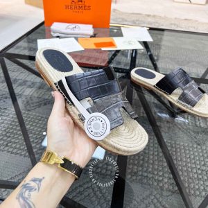 Dép Hermes nam quai da đen ghi chất lượng cao - Ảnh 5