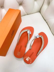Dép Hermes nữ màu cam quai trắng Rep 1:1 chính hãng - Ảnh 3