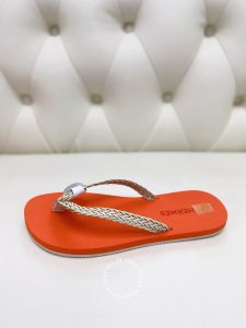 Dép Hermes nữ màu cam quai trắng Rep 1:1 chính hãng - Ảnh 6