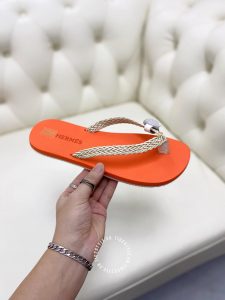 Dép Hermes nữ màu cam quai trắng Rep 1:1 chính hãng - Ảnh 5