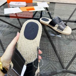 Dép Hermes nam quai da đen ghi chất lượng cao - Ảnh 8