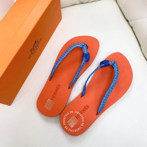 Dép tông Hermes nữ màu cam quai xanh Replica 1:1 - Ảnh 5