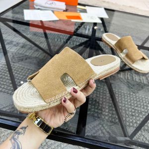 Dép Hermes nam chất liệu da lộn và cói màu nâu cao cấp Luxury - Ảnh 6