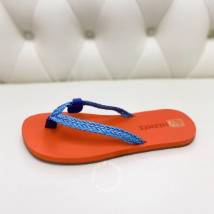 Dép tông Hermes nữ màu cam quai xanh Replica 1:1 - Ảnh 8