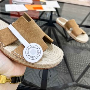 Dép Hermes nam chất liệu da lộn và cói màu nâu cao cấp Luxury - Ảnh 8