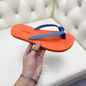 Dép tông Hermes nữ màu cam quai xanh Replica 1:1 - Ảnh 6