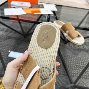 Dép Hermes nam chất liệu da lộn và cói màu nâu cao cấp Luxury - Ảnh 7