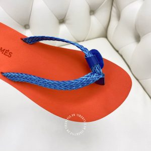 Dép tông Hermes nữ màu cam quai xanh Replica 1:1 - Ảnh 7
