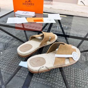 Dép Hermes nam chất liệu da lộn và cói màu nâu cao cấp Luxury - Ảnh 4