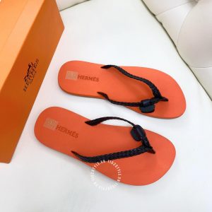 Dép nữ Hermes màu cam quai dây đen hàng hiệu cao cấp - Ảnh 5