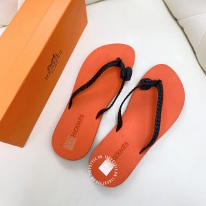 Dép nữ Hermes màu cam quai dây đen hàng hiệu cao cấp - Ảnh 4