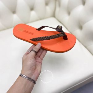 Dép nữ Hermes màu cam quai dây đen hàng hiệu cao cấp - Ảnh 6