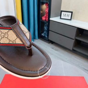 Dép Gucci nam nâu da thật quai logo nổi bật - Ảnh 5