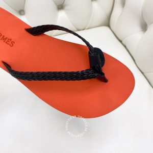 Dép nữ Hermes màu cam quai dây đen hàng hiệu cao cấp - Ảnh 8