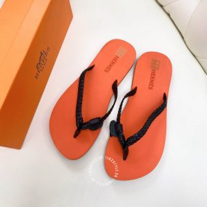 Dép nữ Hermes màu cam quai dây đen hàng hiệu cao cấp - Ảnh 3