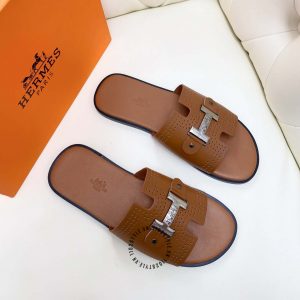 Dép Hermes nam nâu logo đen nhám hàng hiệu cao cấp luxury - Ảnh 2