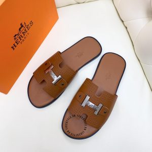 Dép Hermes nam nâu logo đen nhám hàng hiệu cao cấp luxury - Ảnh 3