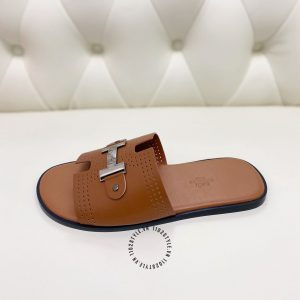 Dép Hermes nam nâu logo đen nhám hàng hiệu cao cấp luxury - Ảnh 7