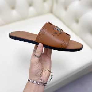 Dép Hermes nam nâu logo đen nhám hàng hiệu cao cấp luxury - Ảnh 8