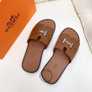 Dép Hermes nam nâu logo đen nhám hàng hiệu cao cấp luxury - Ảnh 4