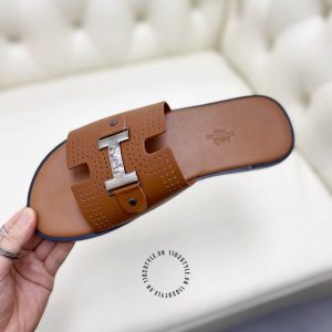 Dép Hermes nam nâu logo đen nhám hàng hiệu cao cấp luxury - Ảnh 6