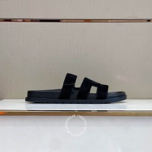 Dép quai ngang Hermes quai da lộn đen hàng hiệu Luxury - Ảnh 8