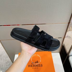 Dép quai ngang Hermes quai da lộn đen hàng hiệu Luxury - Ảnh 6