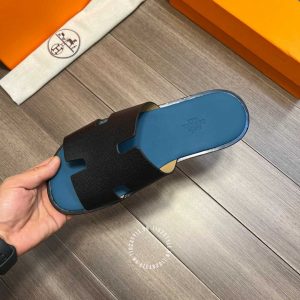 Dép Hermes nam màu xanh lục phối quai đen hàng hiệu - Ảnh 5