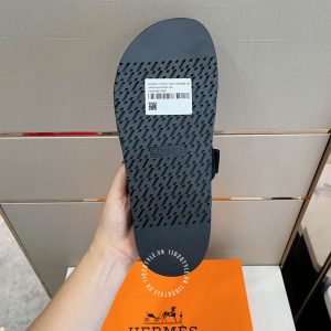 Dép quai ngang Hermes quai da lộn đen hàng hiệu Luxury - Ảnh 9