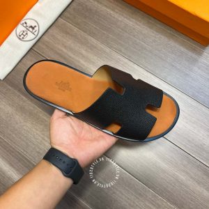 Dép Hermes nam quai da sần màu đen cao cấp hàng hiệu - Ảnh 4