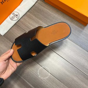 Dép Hermes nam quai da sần màu đen cao cấp hàng hiệu - Ảnh 5