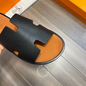Dép Hermes nam quai da sần màu đen cao cấp hàng hiệu - Ảnh 6